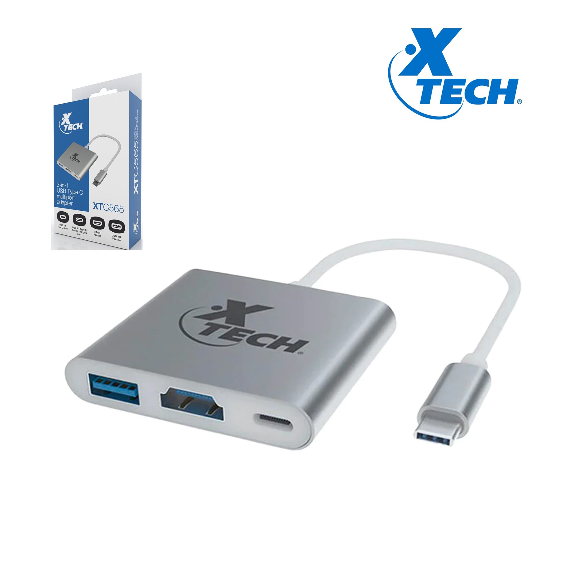 ADAPTADOR  XTECH  MULTIPUERTO USB TIPO C 3-EN-1, 30AWG, USB 3.0, 15CM (XTC-565)